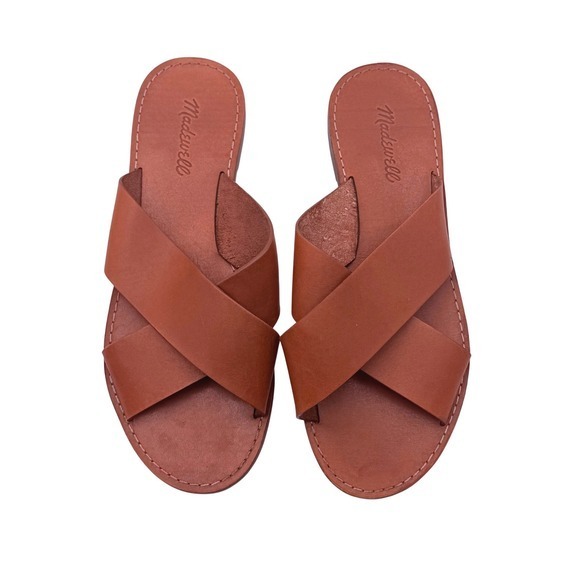 Madewell Crisscross Leather Sandals Slip-On Slides Brown Women's 9M - Picture 4 of 6